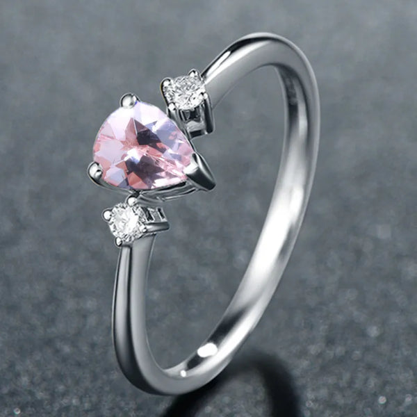 10k White Gold Pear Cut Morganite Diamond Engagement Ring for Women