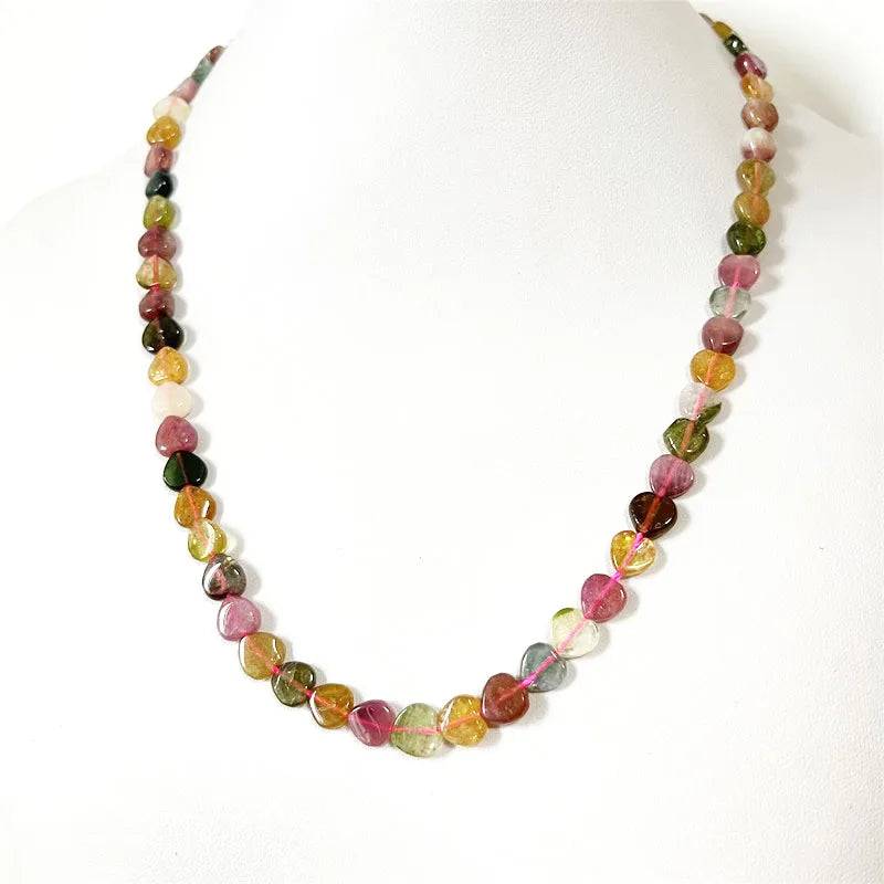 925 Sterling Silver Brazil Tourmaline 4x7-8mm Heart Shape Candy Rainbow Beads Necklace for Women