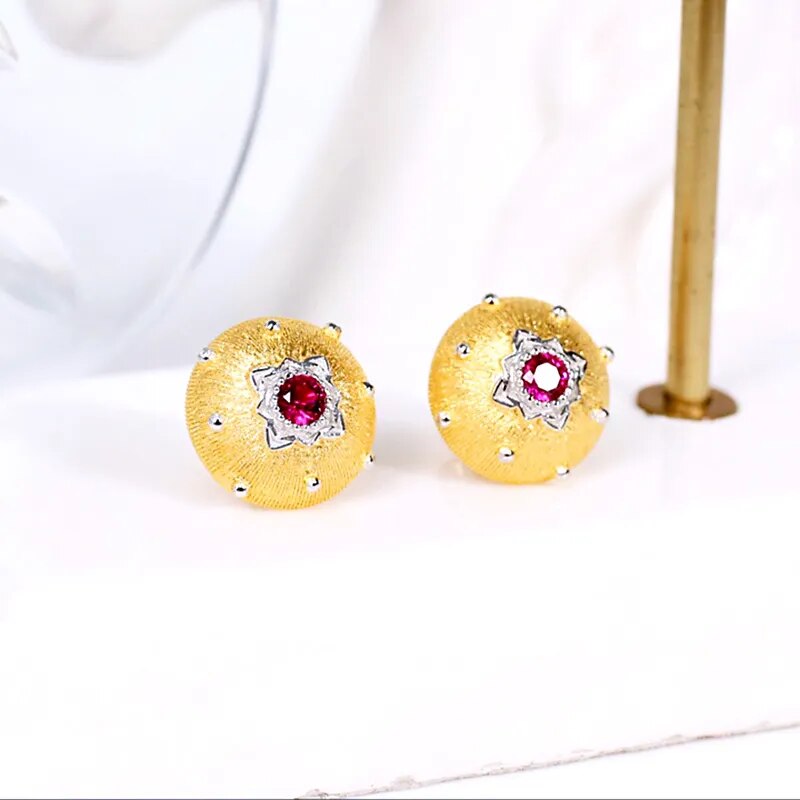 925 Sterling Silver Gold Plated Small Ruby Stars Earrings for Women