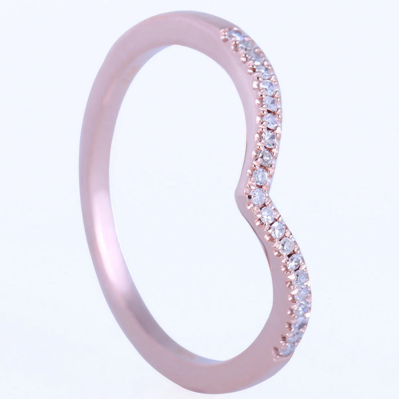 14K Rose Gold Curved Wedding Band with Natural Diamond for Women