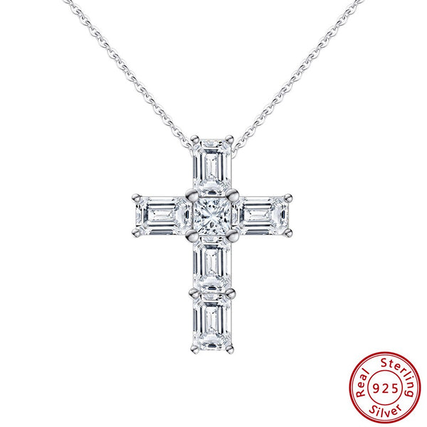 Sterling Silver Cubic Zirconia Cross Necklace for Women