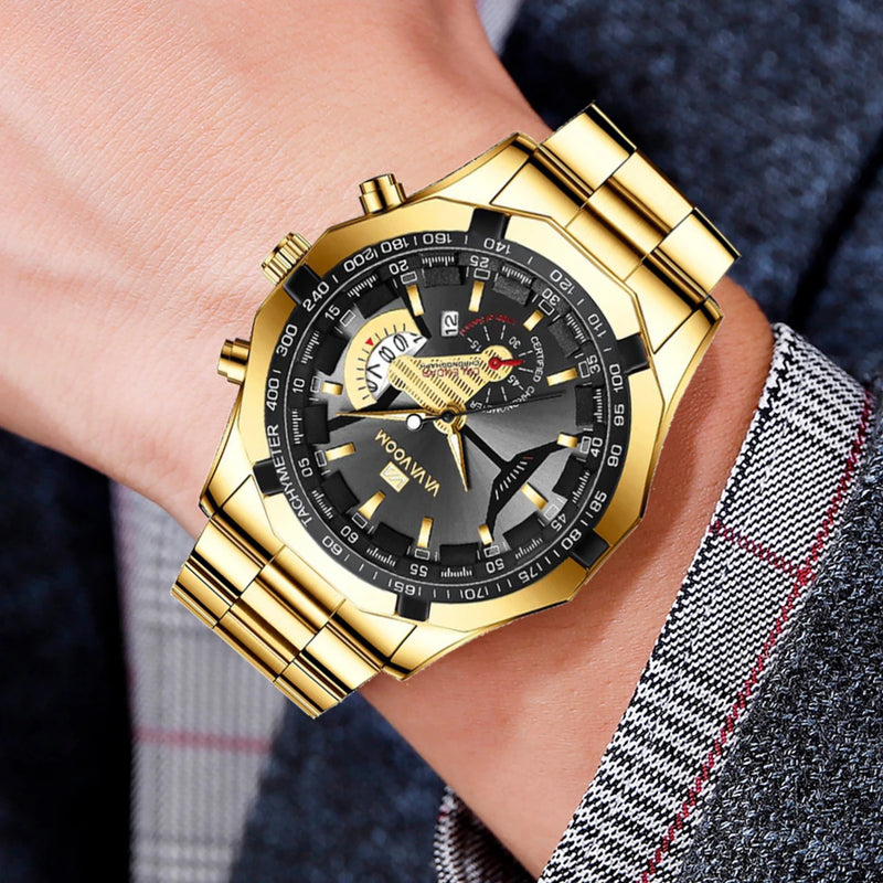 Gold Quartz Sports Casual Wristwatch for Men