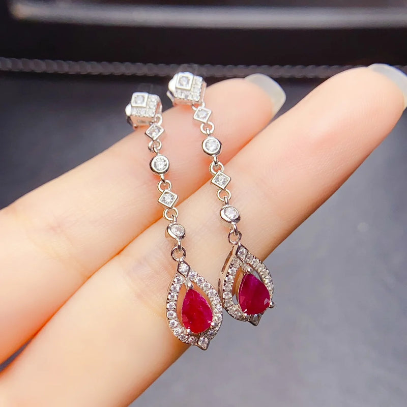 Sterling Silver Natural Ruby Earrings for Women