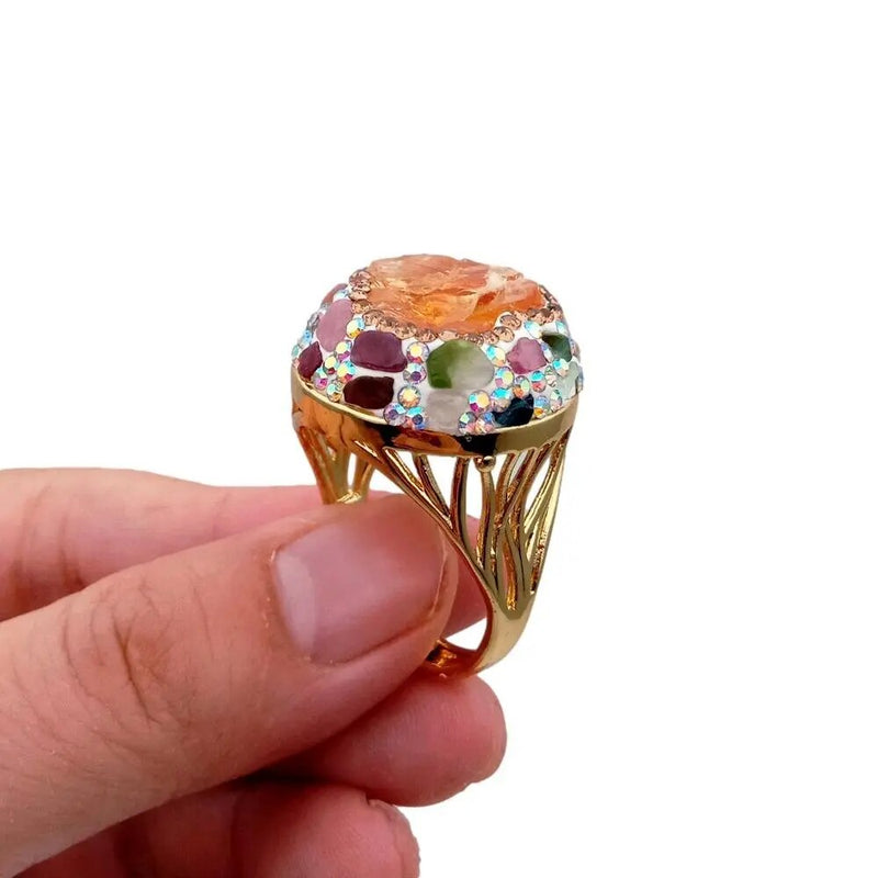 Sterling Silver Natural Yellow Citrine Raw Tourmaline Ring for Women