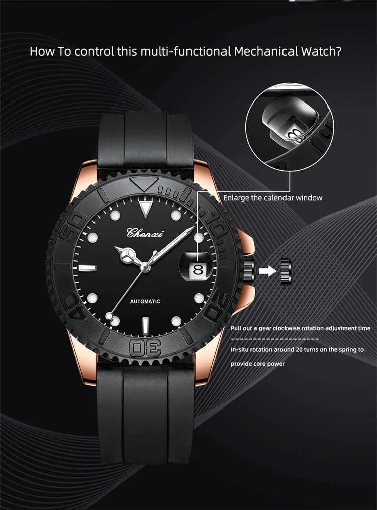 Stainless Steel Silicone Automatic Night Light Watch for Men