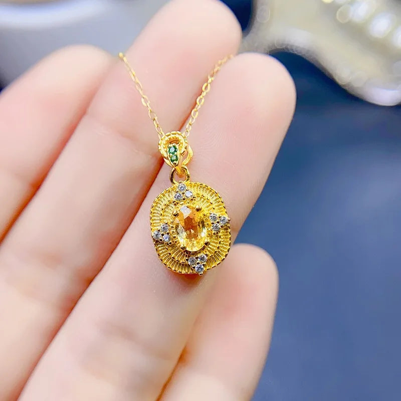 925 Silver Citrine Pendant Necklace for Women