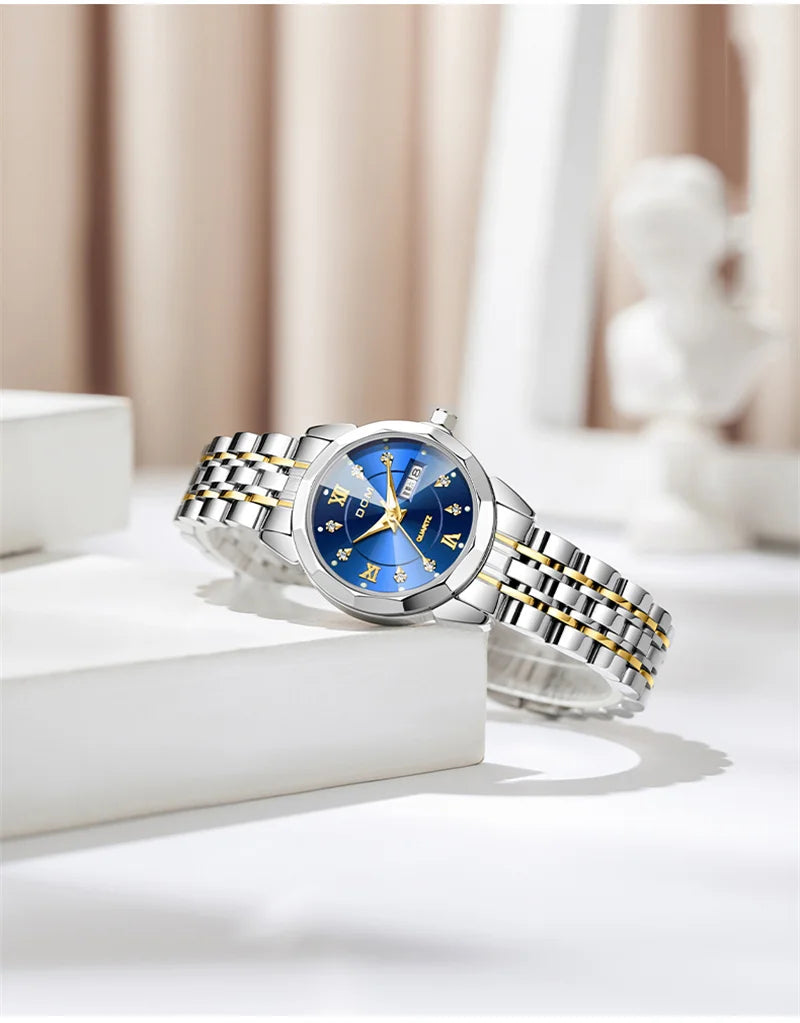 Stainless Steel Calendar Quartz Wristwatch for Women