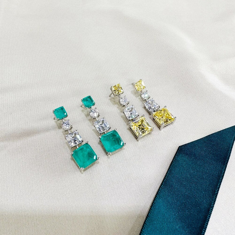 925 Sterling Silver Asscher Cut Lab Citrin Paraiba Tourmaline Sapphire Dangle Earrings for Women