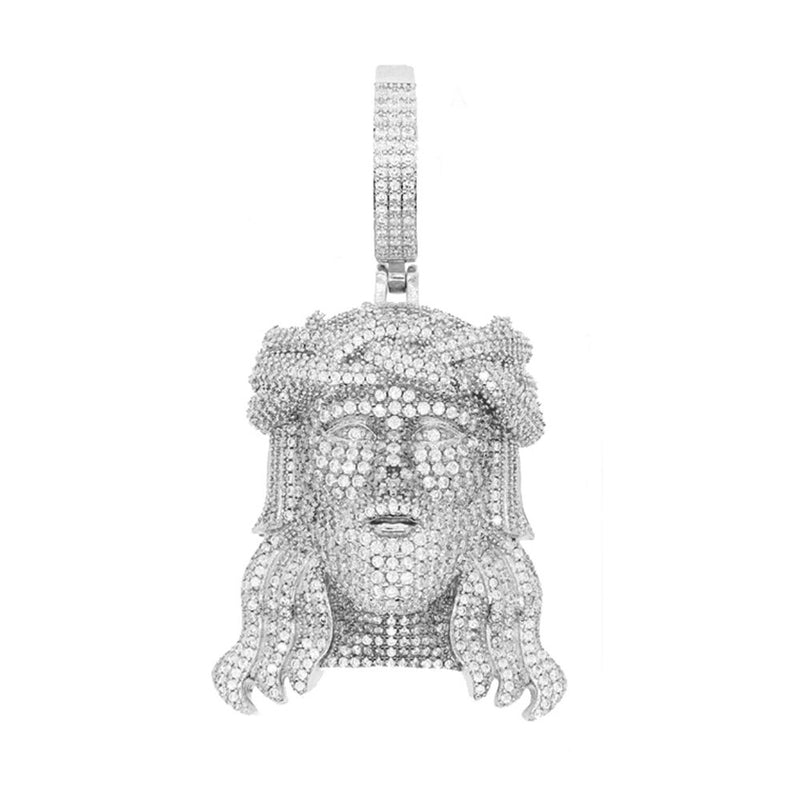 Silver 5A Cubic Zirconia CZ Big Jesus Christ Head Pendant for Men