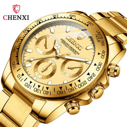 Gold Quartz Watch with Stainless Steel Strap for Women