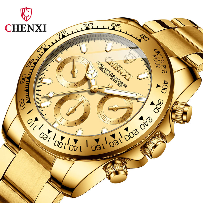 Gold Quartz Watch with Stainless Steel Strap for Women