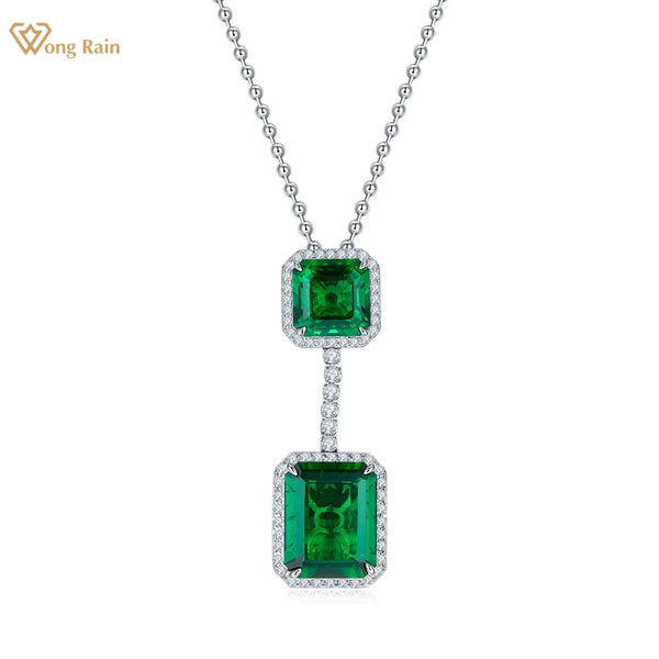 Sterling Silver Emerald and Diamond Pendant Necklace for Her