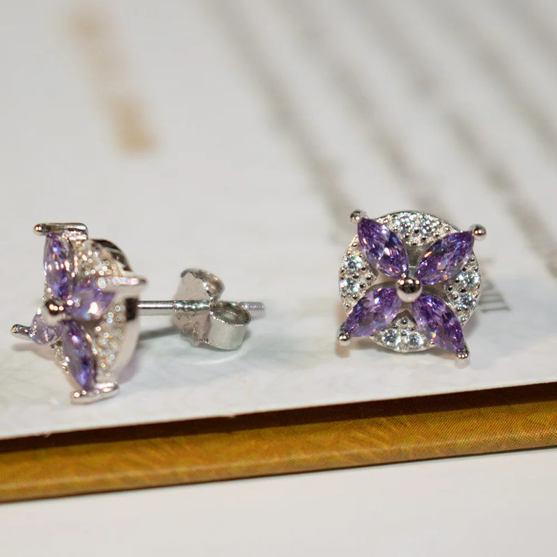 Sterling Silver 0.50ctw Amethyst Flower Stud Earrings for Women