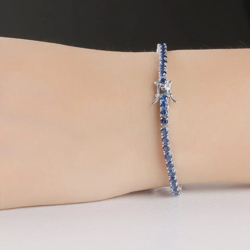 Sterling Silver 2mm Sapphire Tennis Bracelet for Women