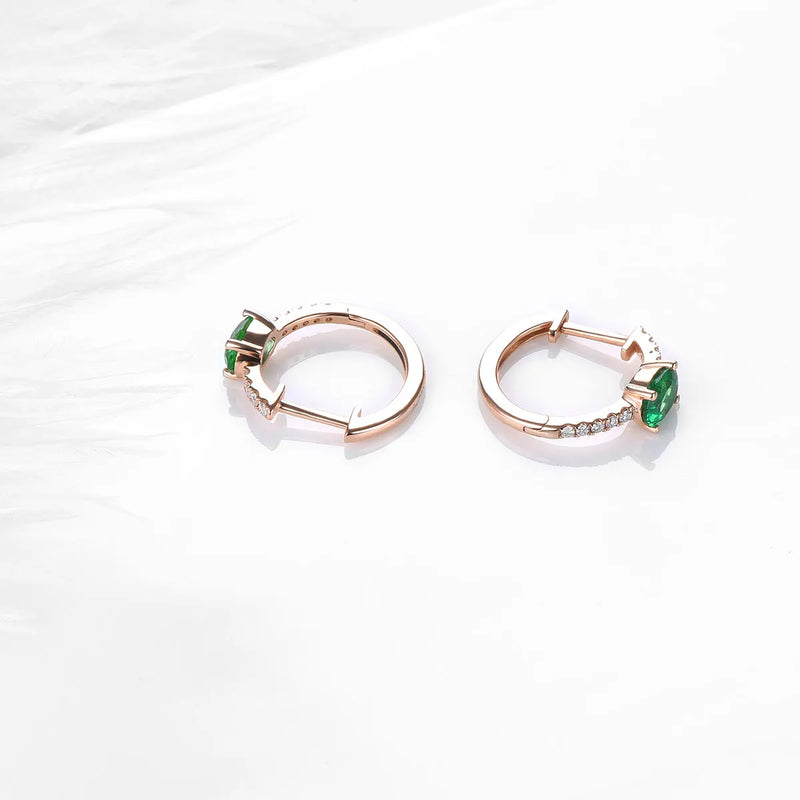 18K Rose Gold Emerald and Diamond Earrings for Women