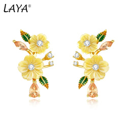 Sterling Silver Yellow Shell Flower Earrings with Zircon