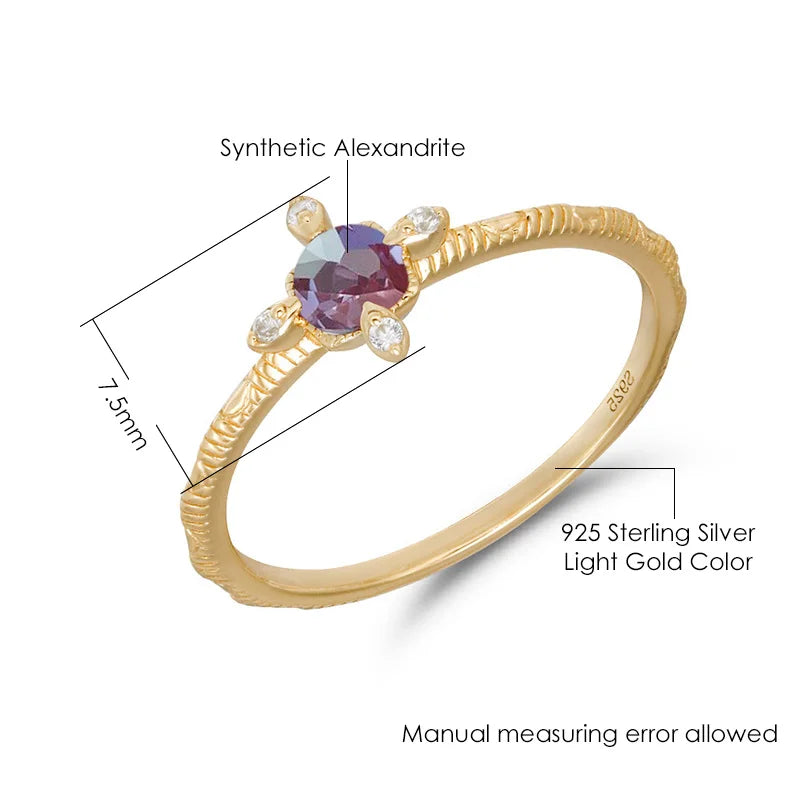 925 Sterling Silver Light Gold Vermeil Synthetic Blue Purple Alexandrite Ring for Women