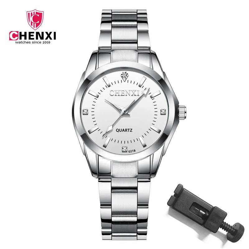 Stainless Steel Silver-Tone Quartz Watch for Women