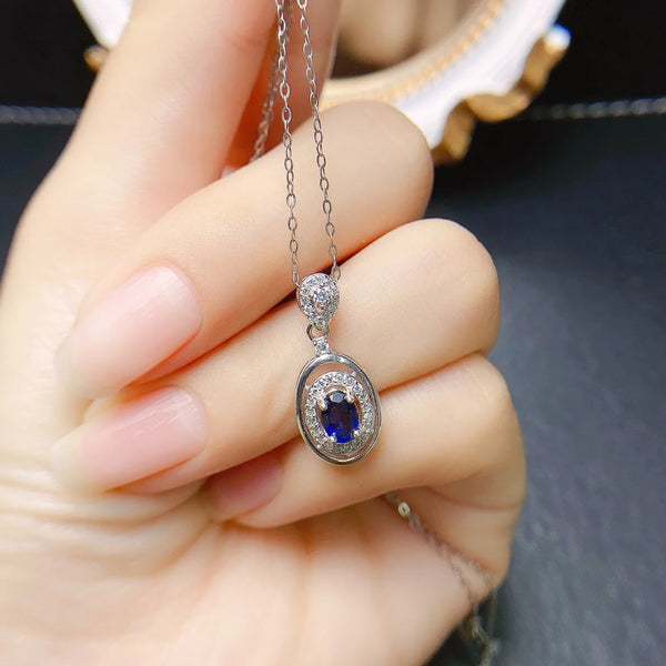 Sterling Silver Natural Sapphire Pendant Necklace for Women