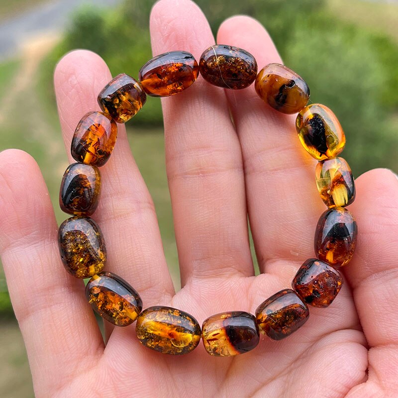 Sterling Silver Natural Amber Bracelet for Unisex