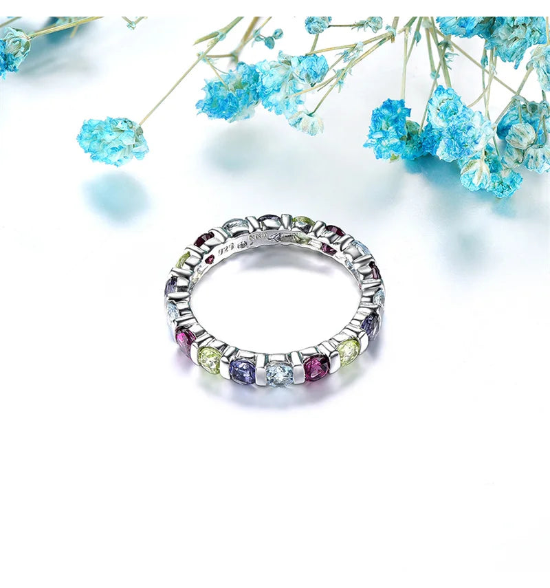 Sterling Silver Rhodolite Garnet Lolite Topaz Eternity Ring for Women