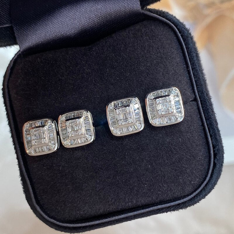 18K White Gold Natural Diamond Square Earrings for Women