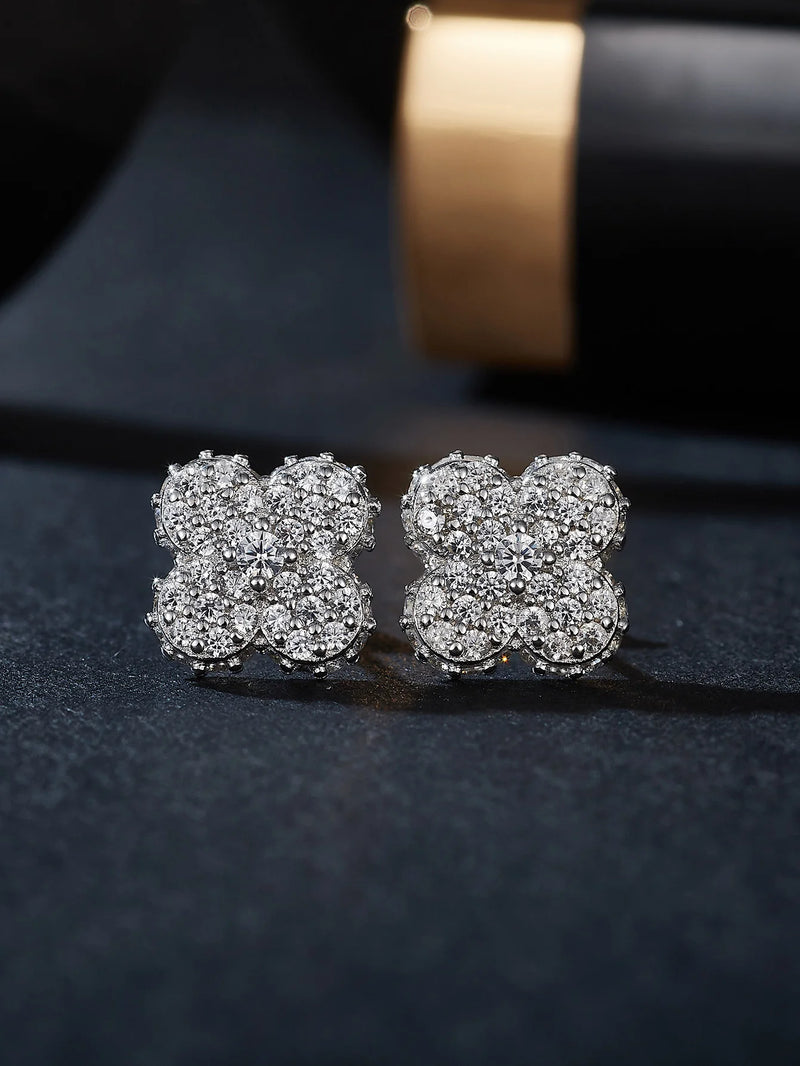 Sterling Silver Moissanite Four-Leaf Clover Stud Earrings for Women