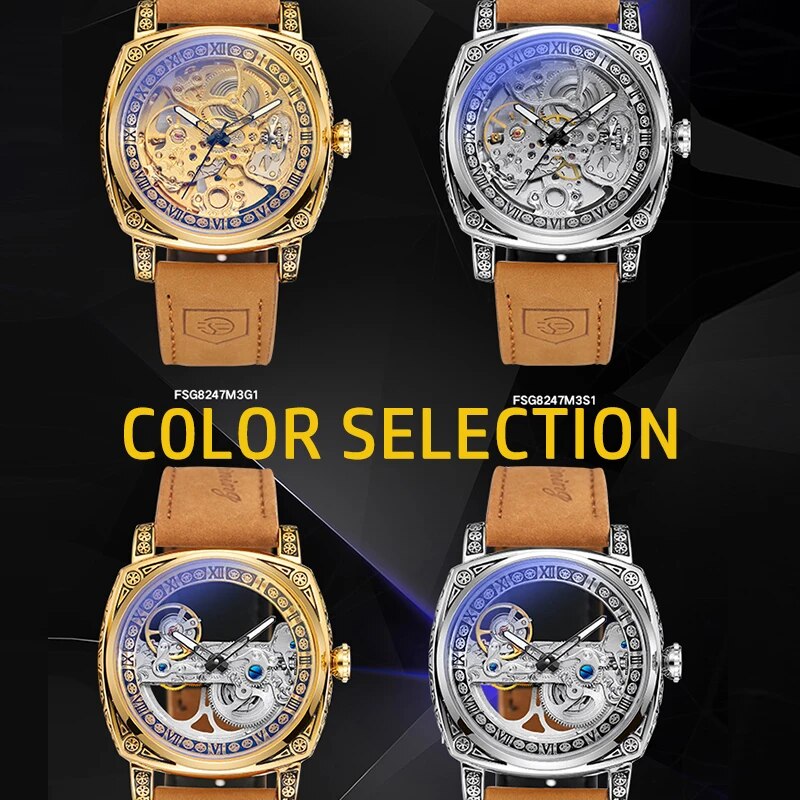 Stainless steel Leather Band Mechanical Watch for Men