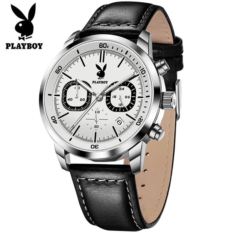 Stainless Steel Leather Casual Quartz Watch for Men