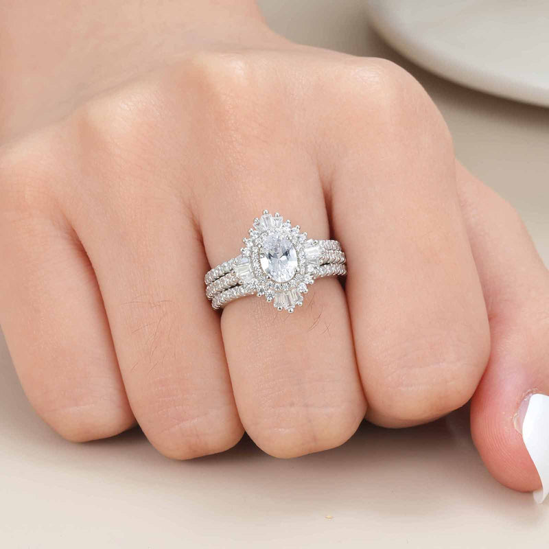 Sterling Silver Sunflower Engagement Rings with Oval Cut Cubic Zirconia for Women