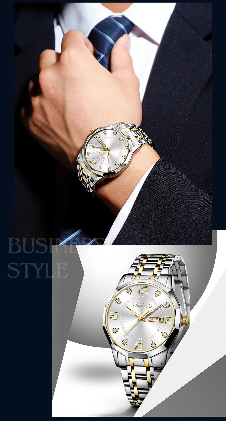 Stainless Steel Quartz Watch, Waterproof for Men