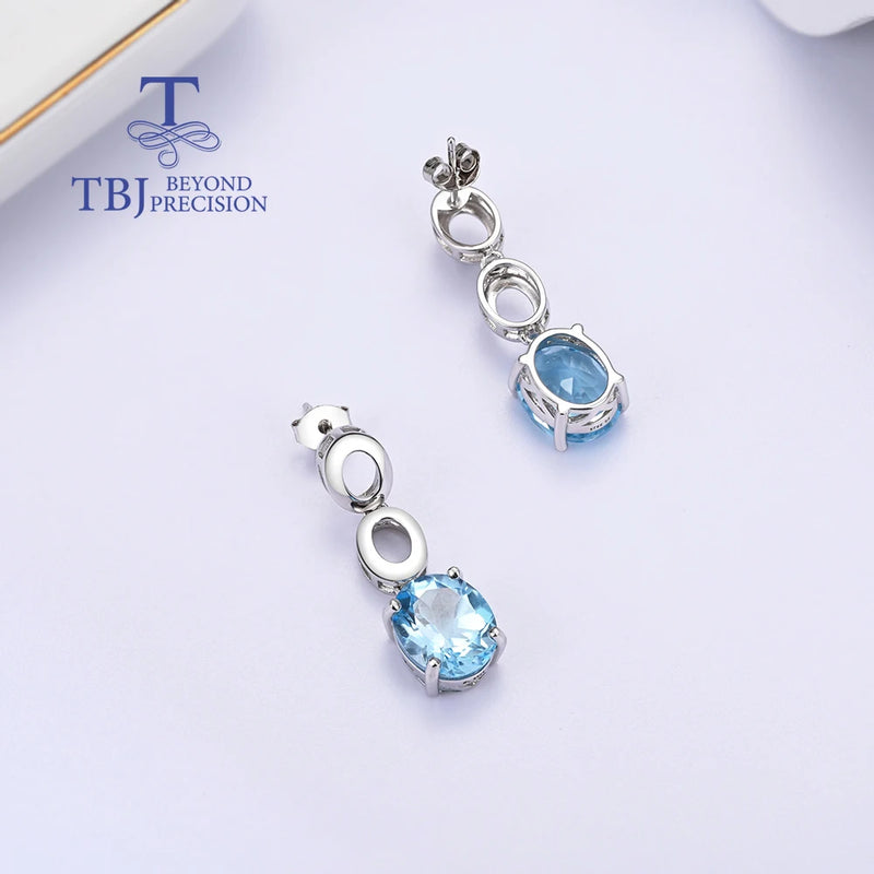 S925 Sterling Silver Sky Topaz Earrings for Ladies