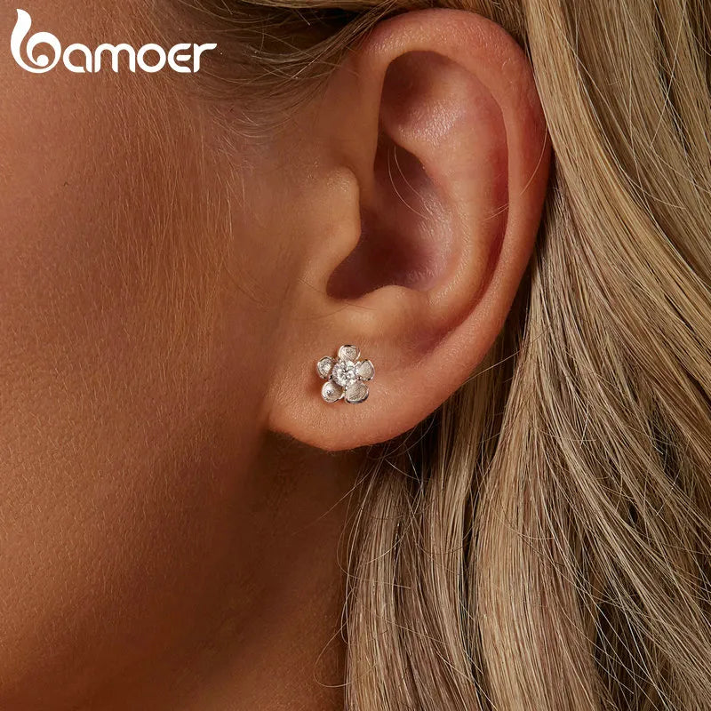 925 Sterling Silver Moissanite Sakura Shape Stud Earrings for Women