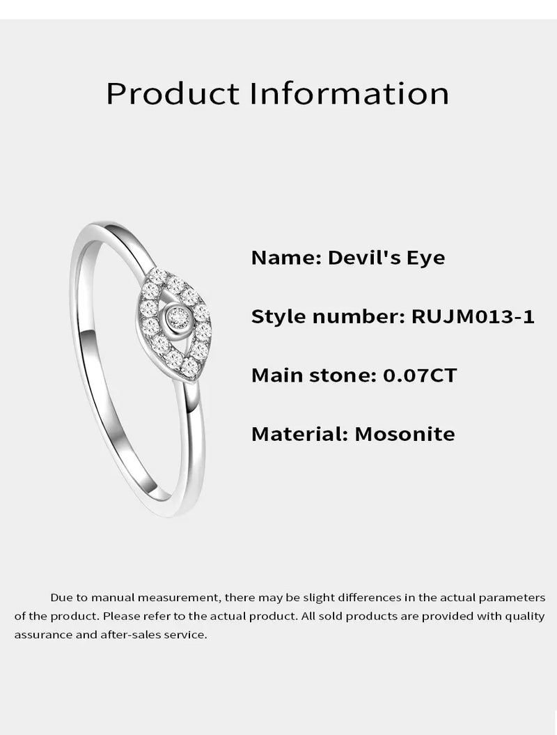 White Gold Plated Sterling Silver Moissanite Evil Eye Ring for Women