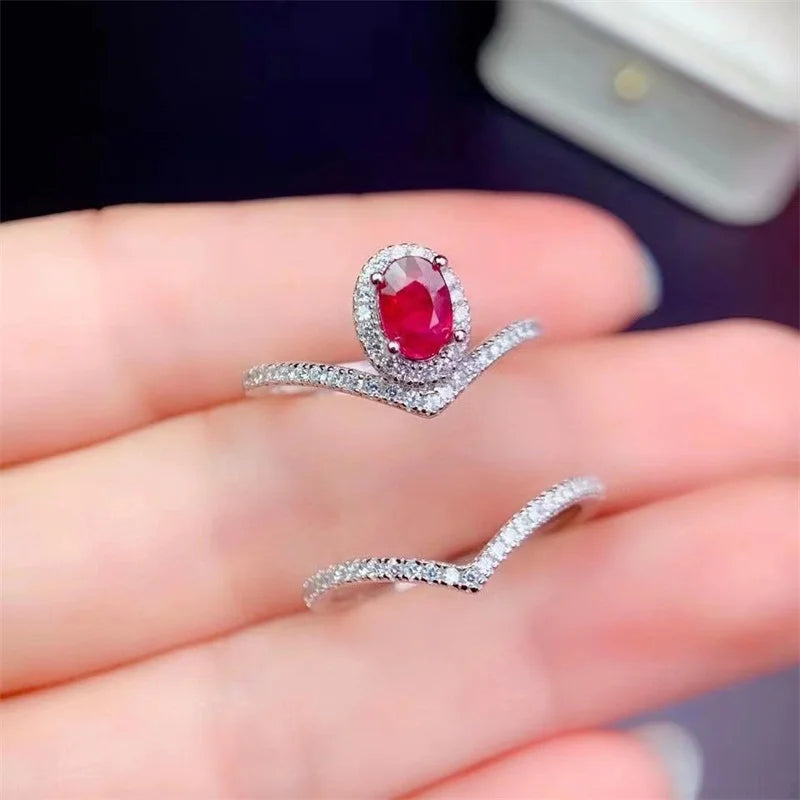 925 Silver Emerald and Ruby Ring for Women