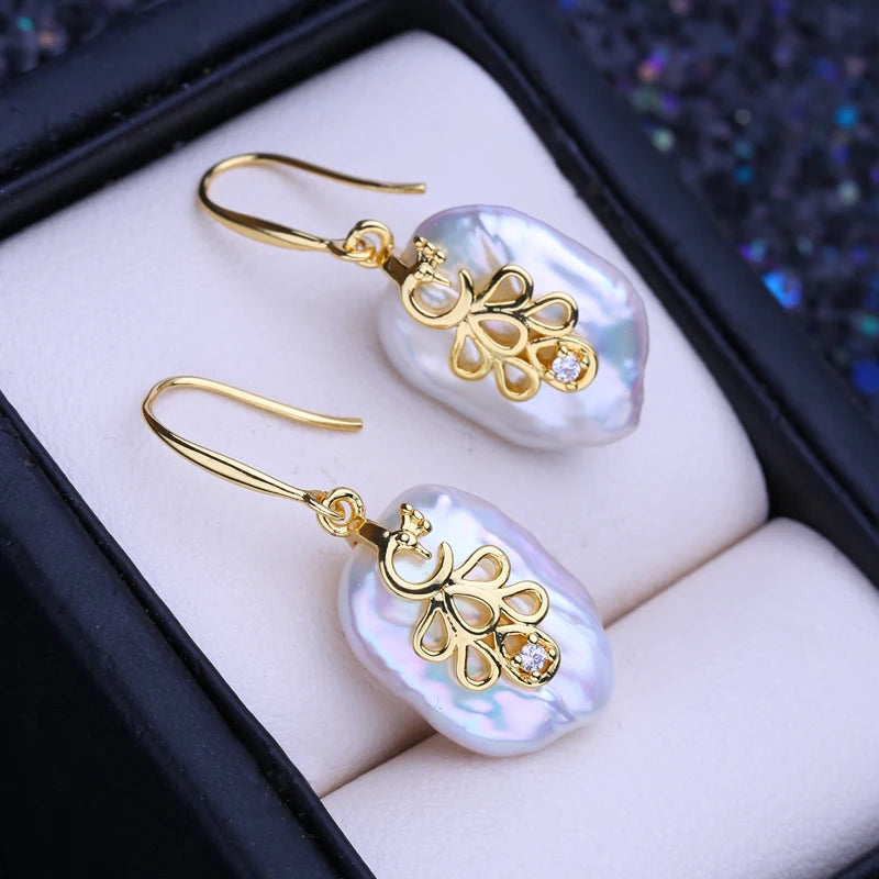 Gold Color Freshwater Baroque Pearl Earrings for Women