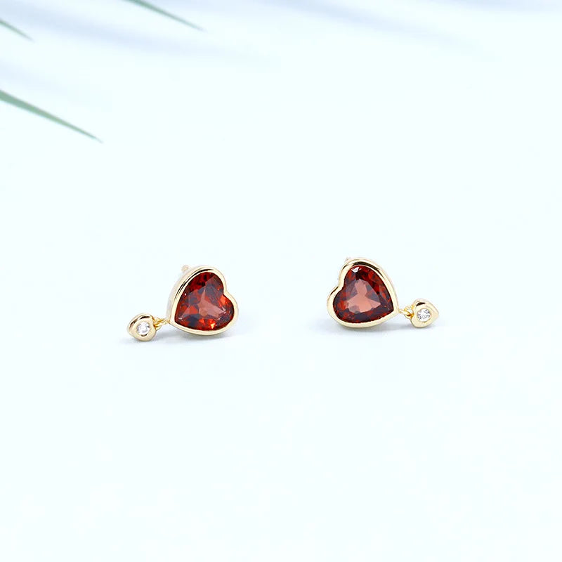 925 Sterling Silver Gold Plated Garnet Stud Earrings for Women