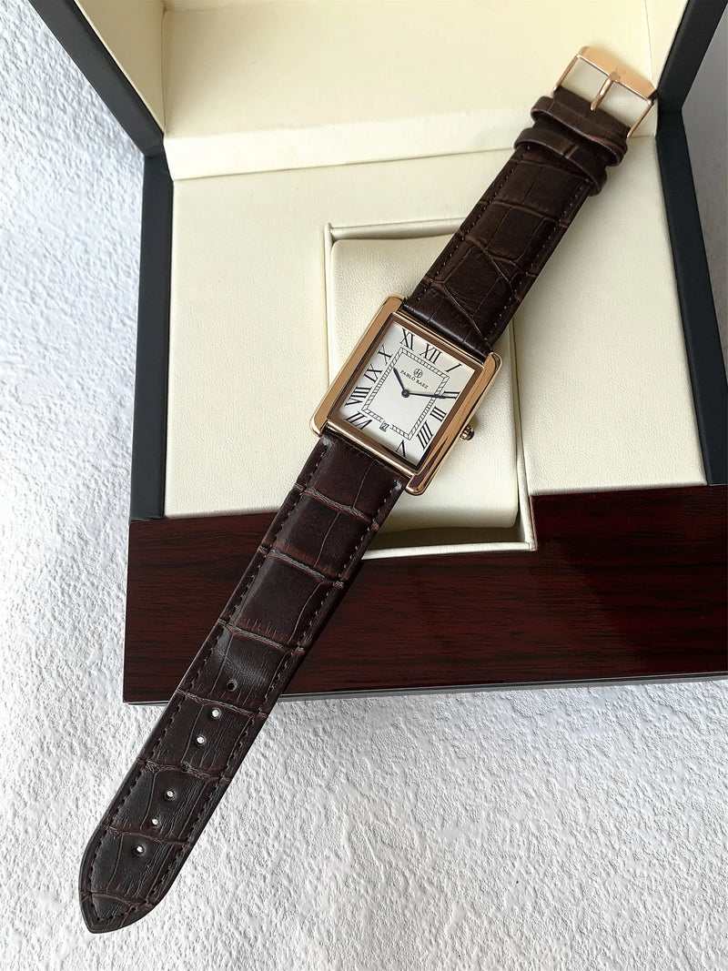 Elegant Quartz Leather Waterproof Wristwatch with Date Display