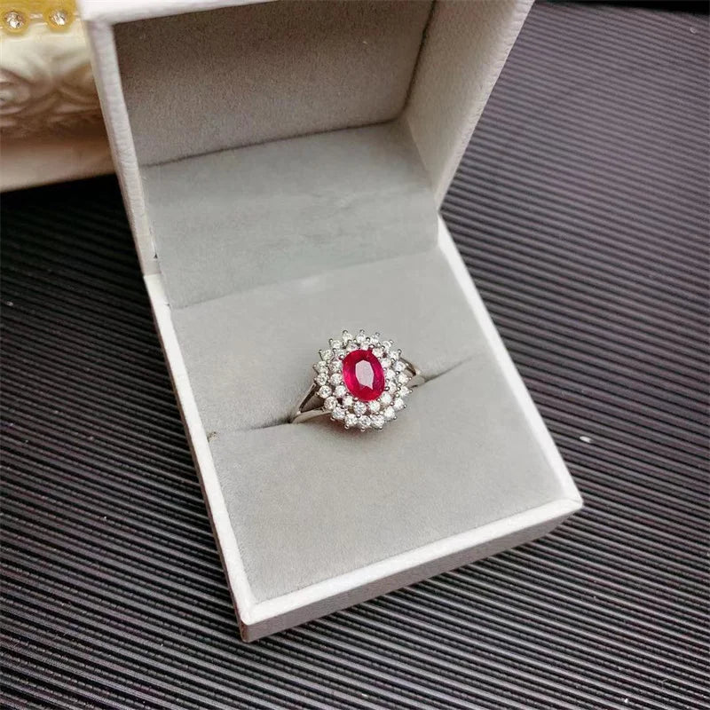 Sterling Silver Natural Ruby Wedding Ring for Women