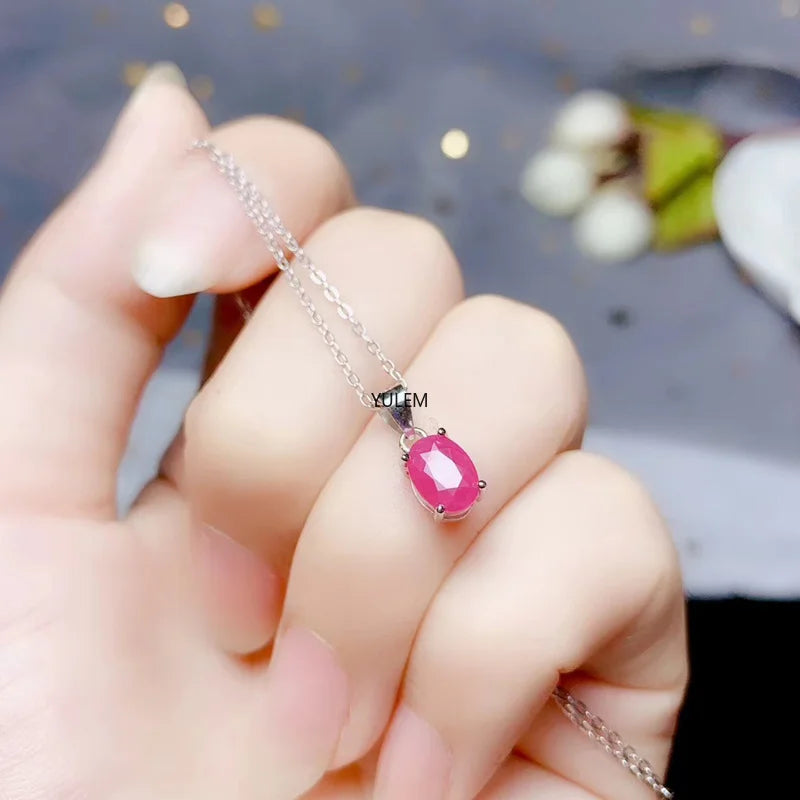 925 Sterling Silver Natural Ruby Pendant for Women