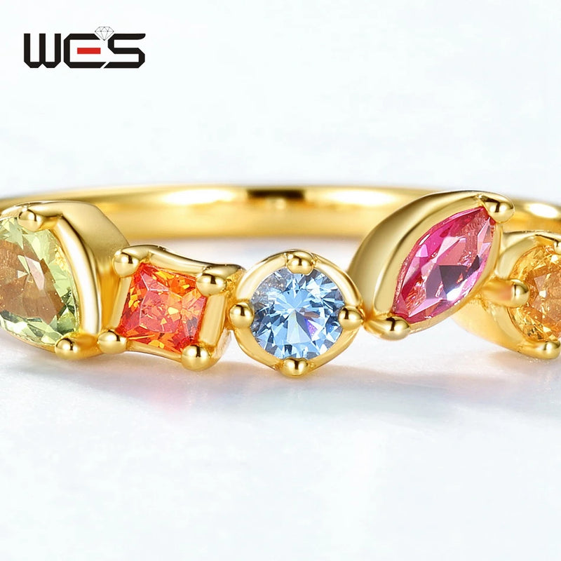 Sterling Silver Rainbow Zircon Rings for Women