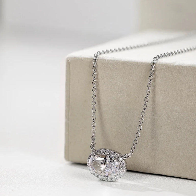 Sterling Silver Oval Zircon Pendant Necklace for Women