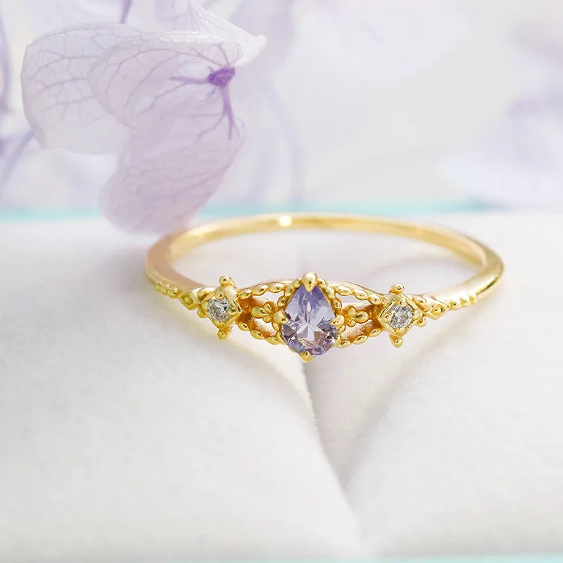 925 Sterling Silver Gold Vermeil Tanzanite Gemstone Ring for Women