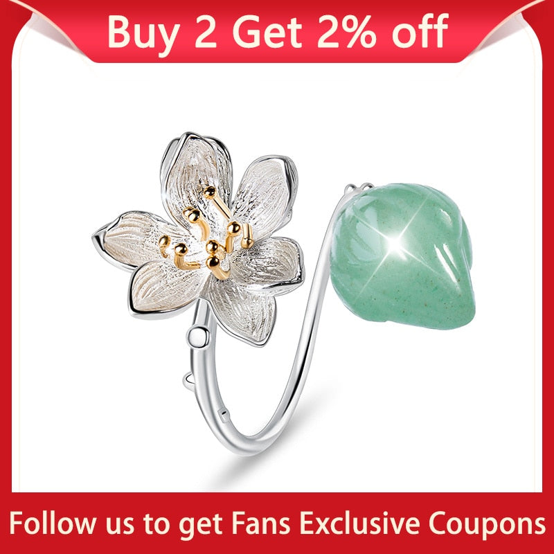 Sterling Silver Aventurine Flower Ring for Women