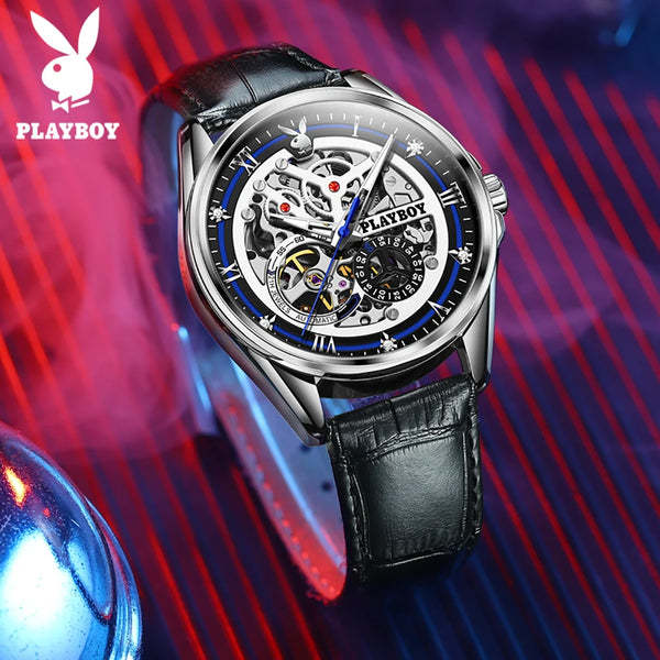 Stainless Steel Skeleton Automatic Mechanical Watch for Men