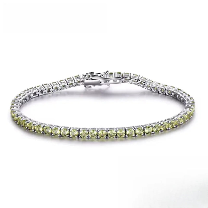 925 Sterling Silver Peridot 3mm Tennis Bracelet for Women