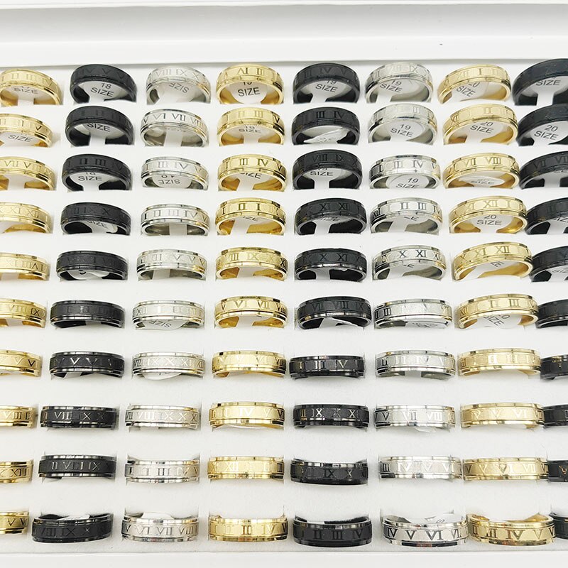 20pcs/Lot Wholesale New Mix Size Stainless Steel Finger Rings For Women Wide Bright Rock Joint Ring Black Party Bar Jewelry Gift