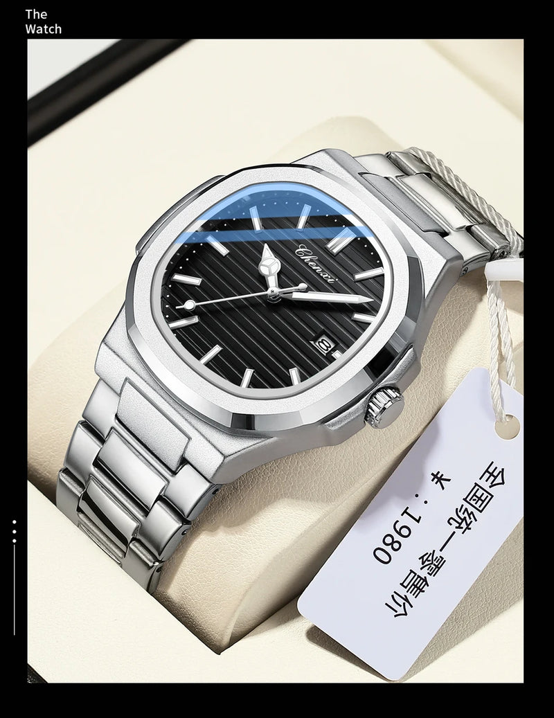 Steel Transparent Bottom Quartz Watch with Calendar for Men