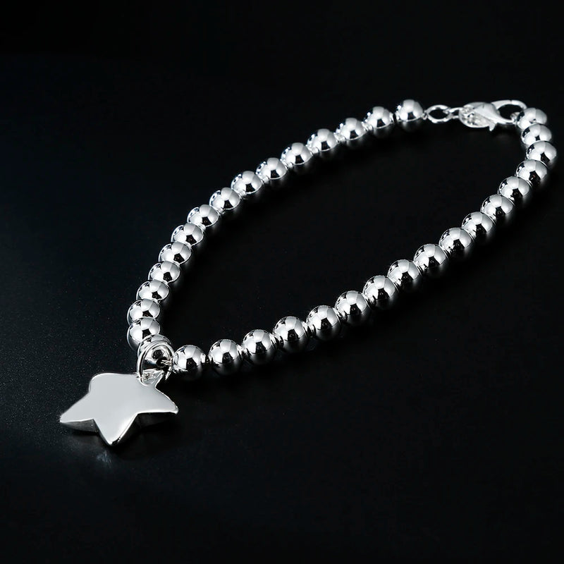 Sterling Silver 4MM Bead Chain Star Pendant Bracelets for Women