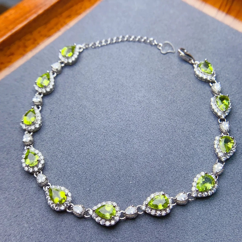 Sterling Silver Olivine Bracelet for Women